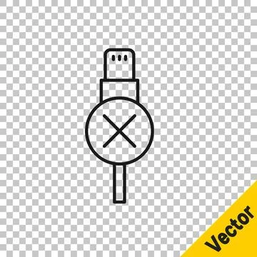 Black line No usb cable cord icon isolated on transparent background. Connectors Stock Illustration