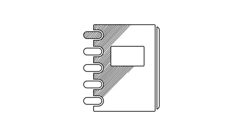 Black line Notebook icon isolated on white background. Spiral notepad icon Video stock 201424103