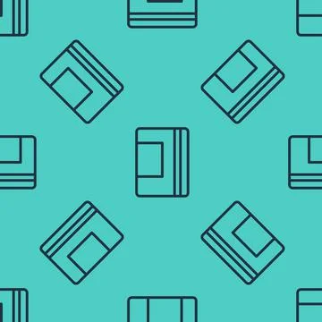 Black line Notebook icon isolated seamless pattern on green background. Spiral Stock Illustration