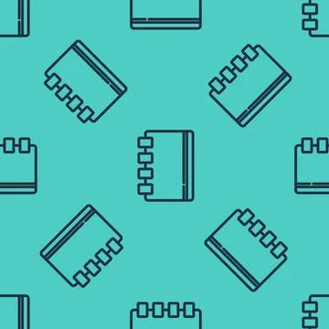 Black line Notebook icon isolated seamless pattern on green background. Spira Stock Illustration
