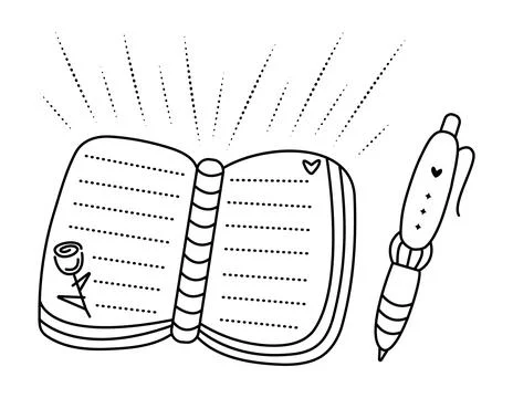 Black line notepad and pen Stock Illustration