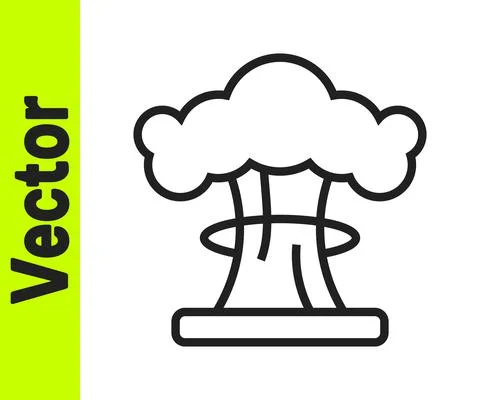 Black line Nuclear explosion icon isolated on white background. Atomic bomb Stock Illustration