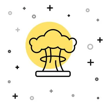 Black line Nuclear explosion icon isolated on white background. Atomic bomb.. Stock Illustration