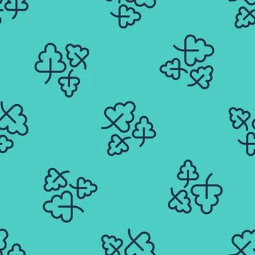 Black line Oak leaf icon isolated seamless pattern on green background. Vector Stock Illustration