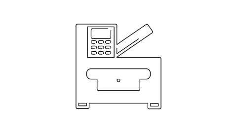Black line Office multifunction printer copy machine icon isolated on white 動画素材 138919571
