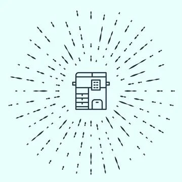 Black line Office multifunction printer copy machine icon isolated on grey Stock Illustration