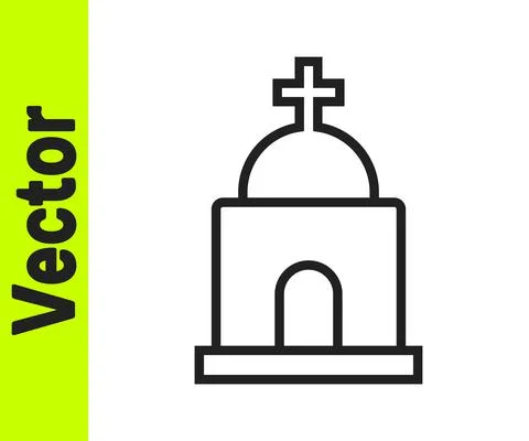 Black line Old crypt icon isolated on white background. Cemetery symbol. Ossuary Ilustración de archivo
