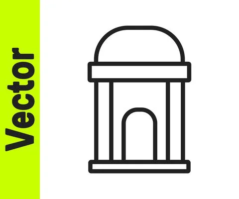 Black line Old crypt icon isolated on white background. Cemetery symbol. Ossuary Ilustración de archivo