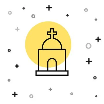 Black line Old crypt icon isolated on white background. Cemetery symbol. Ossuary Ilustración de archivo