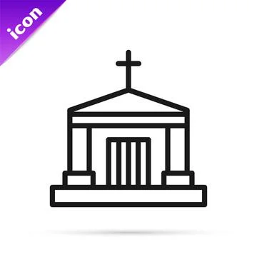 Black line Old crypt icon isolated on white background. Cemetery symbol. Ossuary Ilustración de archivo