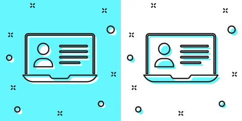 Black line Online class icon isolated on green and white background. Online イラスト素材