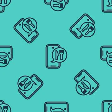 Black line Online ordering and fast food delivery icon isolated seamless pattern Stock Illustration