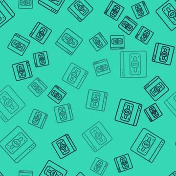 Black line Online shopping on screen icon isolated seamless pattern on gree.. Stockillustratie