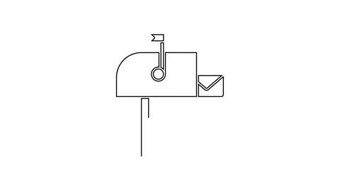 Black line Open mail box icon isolated on white background. Mailbox icon. Mail Stock Footage 160238543
