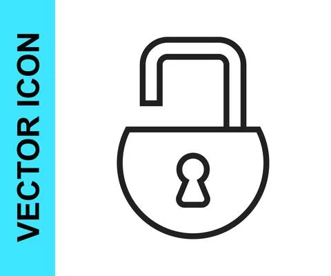 Black line Open padlock icon isolated on white background. Opened lock sign Illustrazione stock