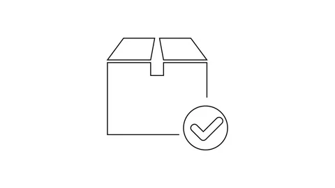 Black line Package box with check mark icon isolated on white background. Parcel Stock Footage 160226388