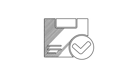 Black line Package box with check mark icon isolated on white background. Parcel Stock Footage 201460708