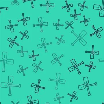 Black line Paddle icon isolated seamless pattern on green background. Paddl.. Stock Illustration