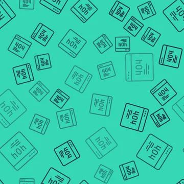Black line Page with a 404 error icon isolated seamless pattern on green Stock Illustration