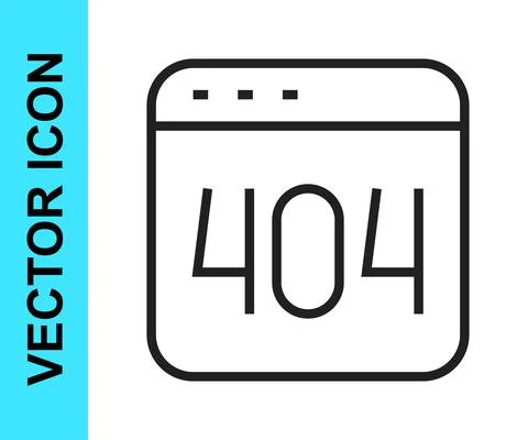 Black line Page with a 404 error icon isolated on white background. Template Stock Illustration