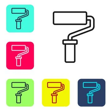 Black line Paint roller brush icon isolated on white background. Set icons in Illustrazione stock