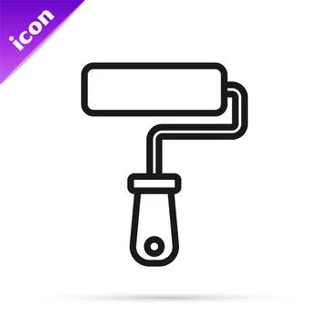 Black line Paint roller brush icon isolated on white background.  Vector Illustrazione stock