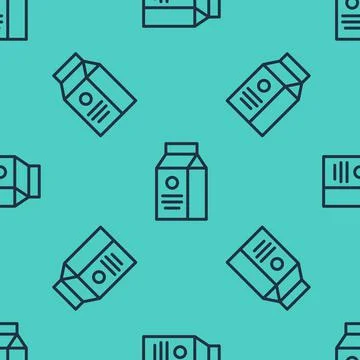 Black line Paper package for milk icon isolated seamless pattern on green bac 스톡 일러스트