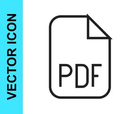 Black line PDF file document. Download pdf button icon isolated on white Illustrazione stock