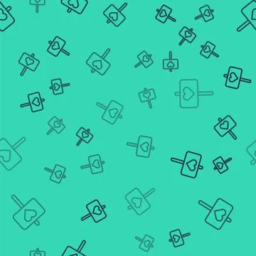 Black line Peace icon isolated seamless pattern on green background. Hippie イラスト素材