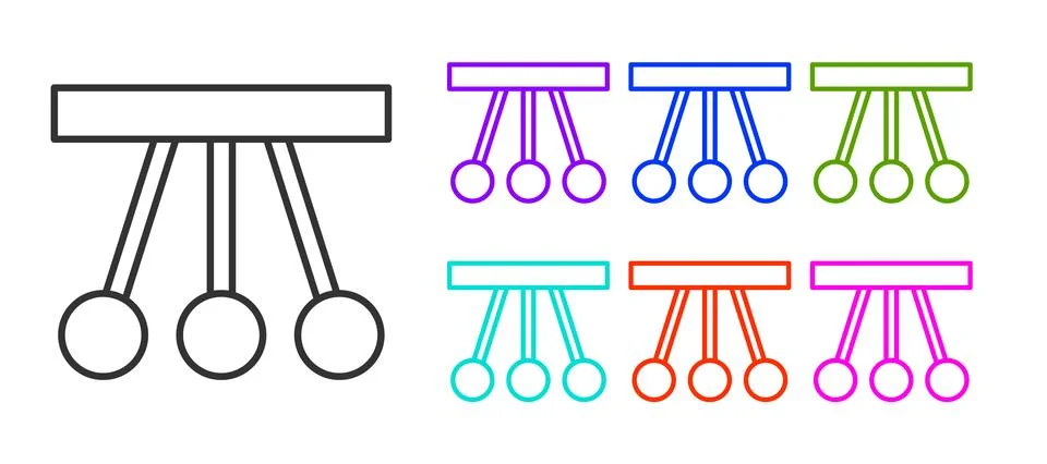 Black line Pendulum icon isolated on white background. Newtons cradle. Set .. Stock Illustration