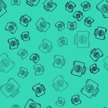 Black line Pet first aid kit icon isolated seamless pattern on green background Illustrazione stock