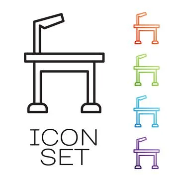 Black line Pet grooming table icon isolated on white background. Set icons Stock Illustration