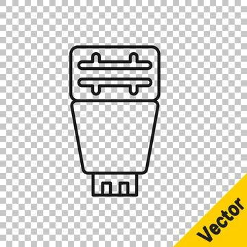 Black line Photo camera flash icon isolated on transparent background. Vector Illustrazione stock