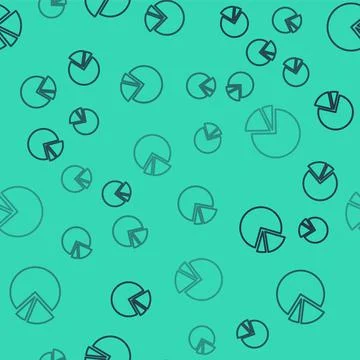 Black line Pie chart infographic icon isolated seamless pattern on green 스톡 일러스트