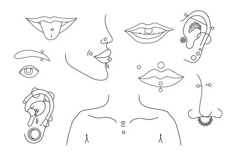 Black line Piercing isolated on white background. Vector Stock Illustration