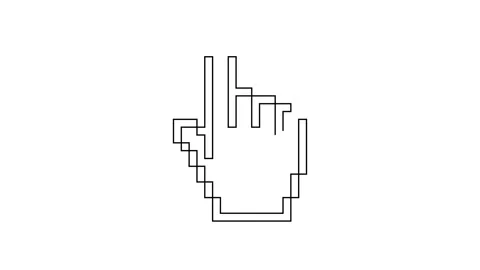 Black line Pixel hand cursor icon isolated on white background. Pointer hand Stock Footage 160225082