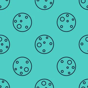 Black line Planet Mars icon isolated seamless pattern on green background Stock Illustration