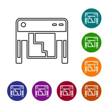 Black line Plotter icon isolated on white background. Large format multifunction 스톡 일러스트