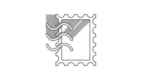 Black line Postal stamp icon isolated on white background. 4K Video motion Stock Footage 201423417