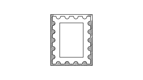 Black line Postal stamp icon isolated on white background. 4K Video motion Stock Footage 201423662