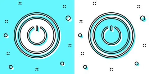Black line Power button icon isolated on green and white background. Start sign Illustrazione stock