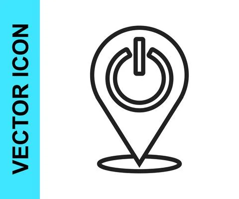 Black line Power button icon isolated on white background. Start sign. Vector Stock Illustration
