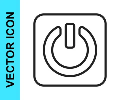 Black line Power button icon isolated on white background. Start sign. Vector Stock Illustration
