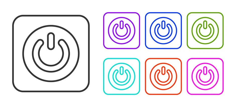 Black line Power button icon isolated on white background. Start sign. Set icons Illustrazione stock