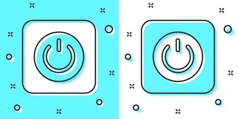 Black line Power button icon isolated on green and white background. Start sign Stock Illustration