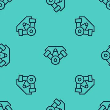 Black line Power car engine icon isolated seamless pattern on green background 스톡 일러스트