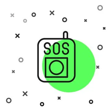 Black line Press the SOS button icon isolated on white background. Vector Stock Illustration