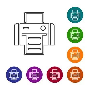 Black line Printer icon isolated on white background. Set icons in color circle Stock Illustration