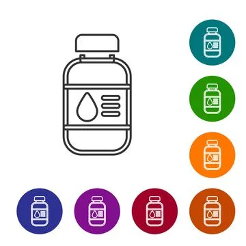 Black line Printer ink bottle icon isolated on white background. Set icons in Stock Illustration
