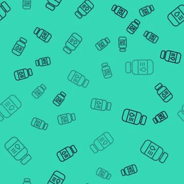 Black line Printer ink bottle icon isolated seamless pattern on green backgro Stock Illustration